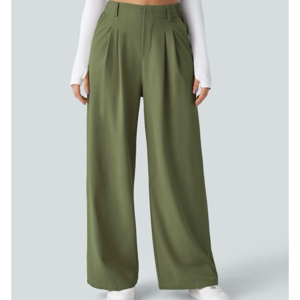 HALARA Loden Green Wide-Leg Women's Pants - Picture 2 of 7